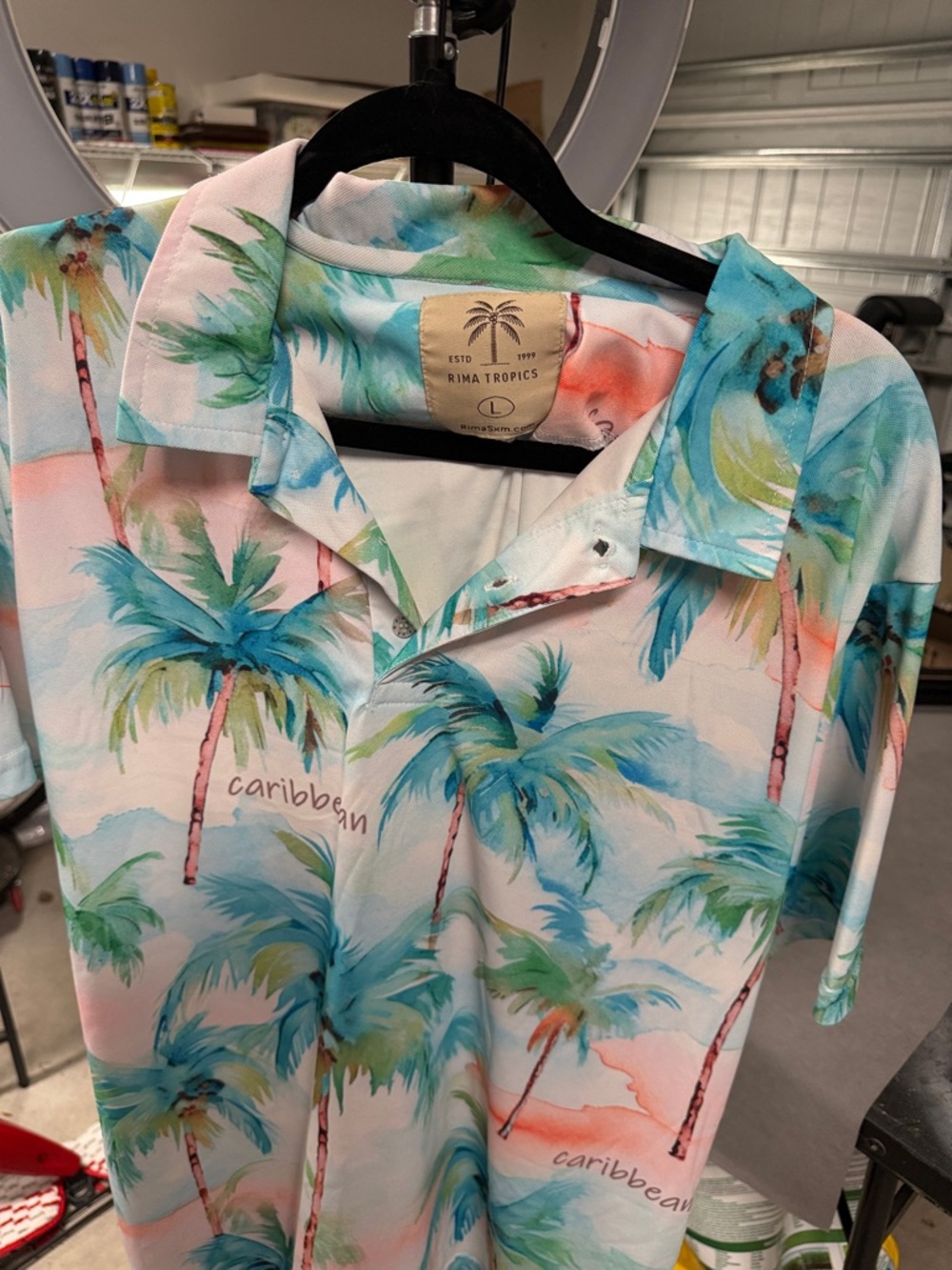Caribbean Palm Print Short Sleeve Polo in Aqua, Teal, Coral, Green